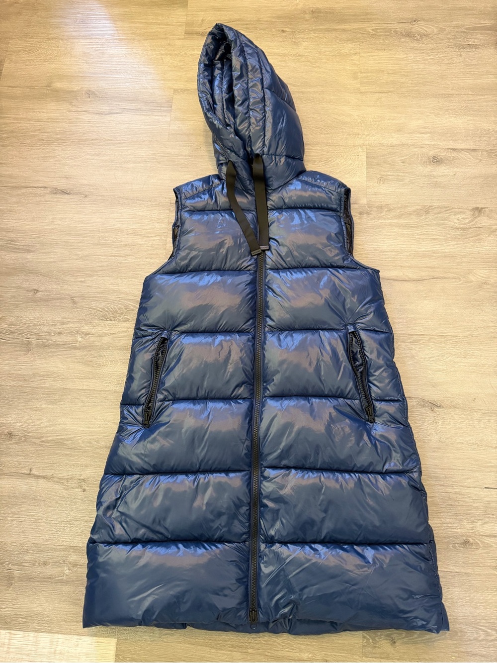 SAVE THE DUCK Women’s Iria Long Hooded Puffer Vest Sz M/L